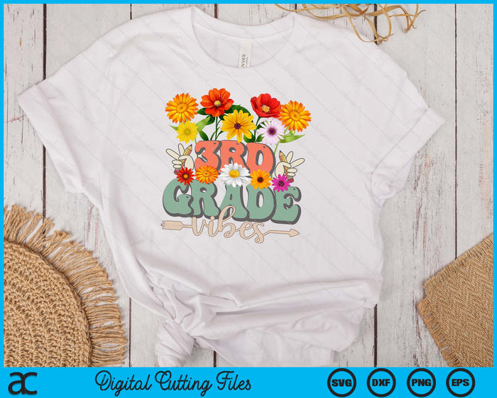 Groovy Hippie Wildflower 3rd Grade Vibes Teachers Girls Kids SVG PNG Digital Cutting Files