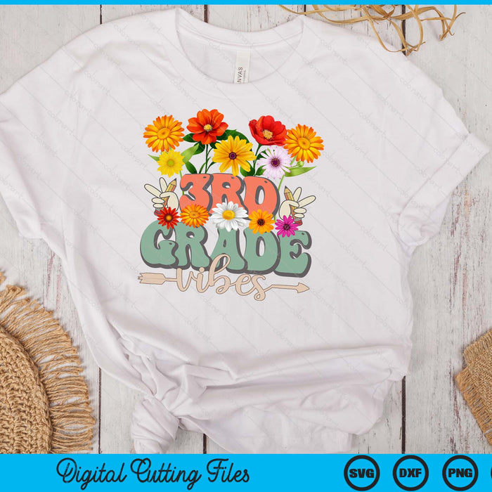 Groovy Hippie Wildflower 3rd Grade Vibes Teachers Girls Kids SVG PNG Digital Cutting Files