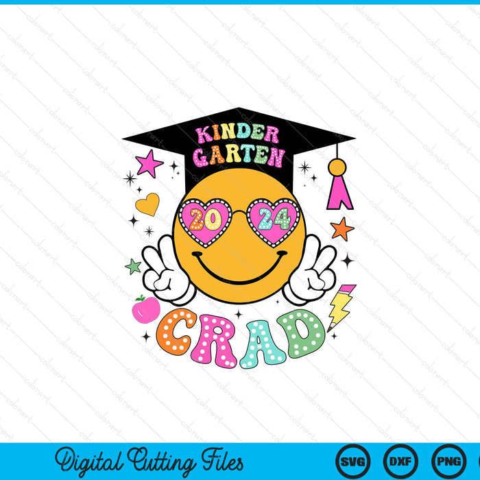 Groovy Kindergarten Graduate Happy Face Graduation 2024 Grad SVG PNG Digital Cutting Files