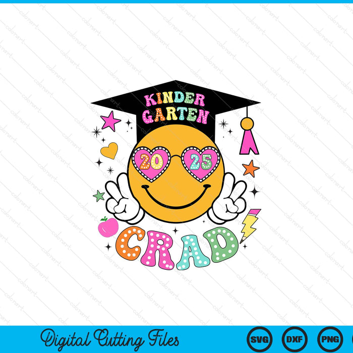 Groovy Kindergarten Graduate Happy Face Graduation 2025 Grad SVG PNG Digital Cutting Files