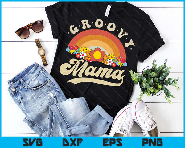 Groovy Mama Retro Rainbow Colorful Flowers Design Mom SVG PNG Digital Printable Files
