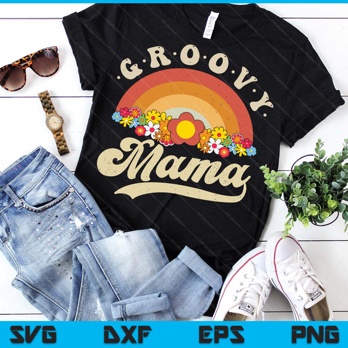 Groovy Mama Retro Rainbow Colorful Flowers Design Mom SVG PNG Digital Printable Files