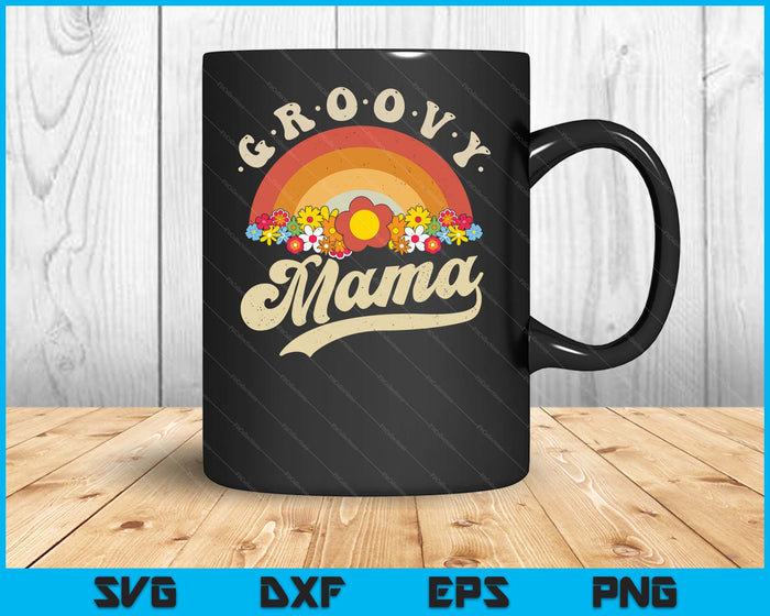 Groovy Mama Retro Rainbow Colorful Flowers Design Mom SVG PNG Digital Printable Files