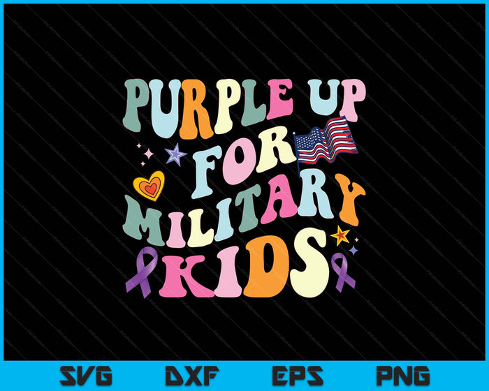 Groovy Military Child Month Purple Up For Military SVG PNG Digital Printable Files
