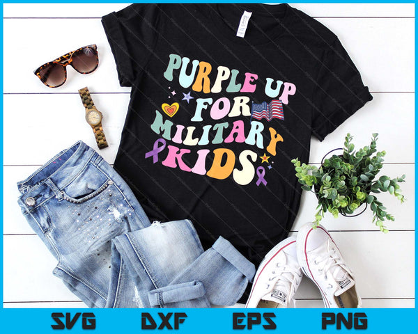 Groovy Military Child Month Purple Up For Military SVG PNG Digital Printable Files