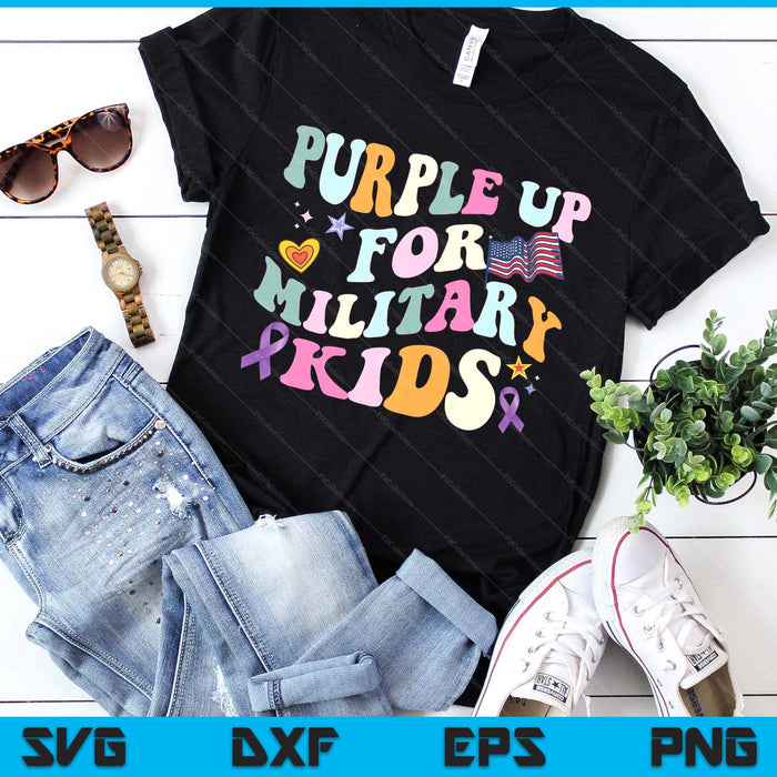 Groovy Military Child Month Purple Up For Military SVG PNG Digital Printable Files