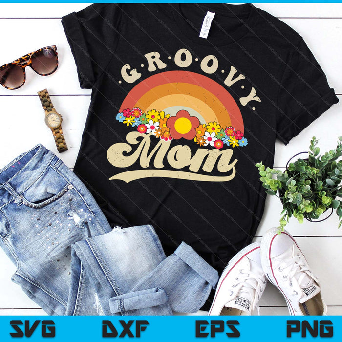 Groovy Mom Retro Rainbow Colorful Flowers SVG PNG Digital Printable Files
