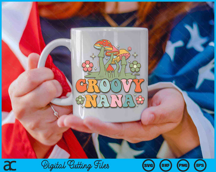 Groovy Nana 70s esthetische nostalgie jaren 1970 hippie Nana Retro SVG PNG digitale snijbestanden