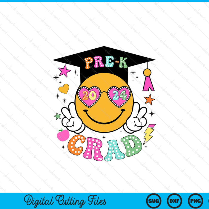 Groovy Pre-K Graduate Happy Face Graduation 2024 Grad SVG PNG Digital Cutting Files