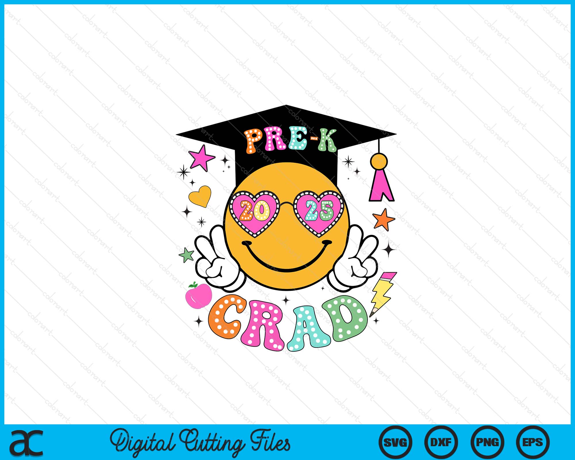 Groovy Pre-K Graduate Happy Face Graduation 2025 Grad SVG PNG Files ...