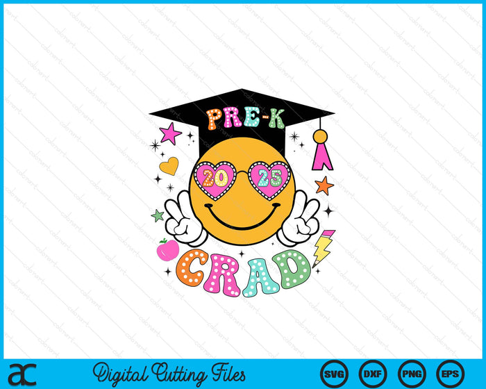 Groovy Pre-K Graduate Happy Face Graduation 2025 Grad SVG PNG Digital Cutting Files