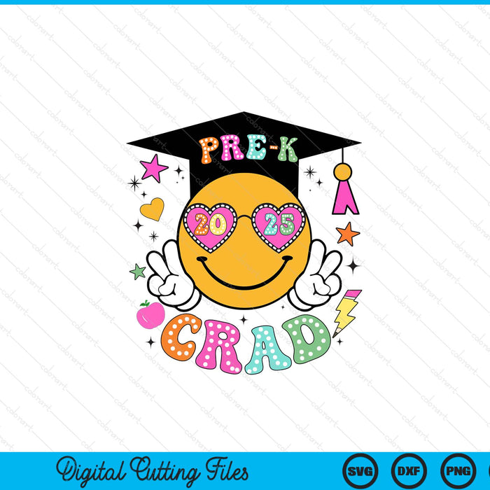Groovy Pre-K Graduate Happy Face Graduation 2025 Grad SVG PNG Digital Cutting Files