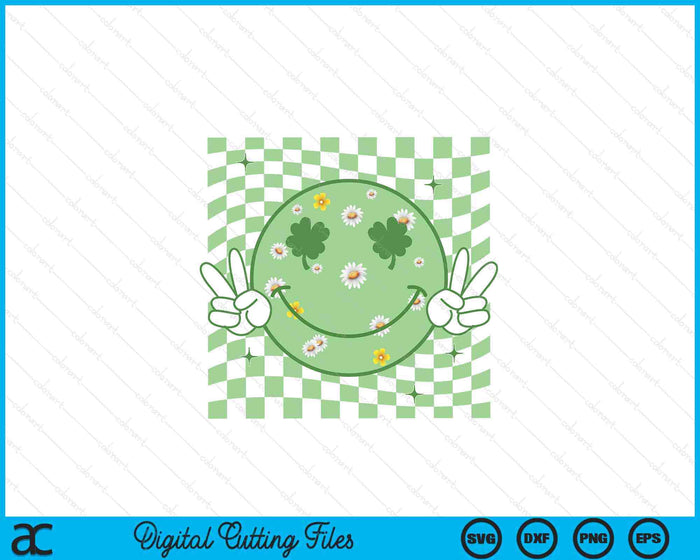 Groovy Shamrock Smile Face St Patricks Day SVG PNG Digital Printable Files