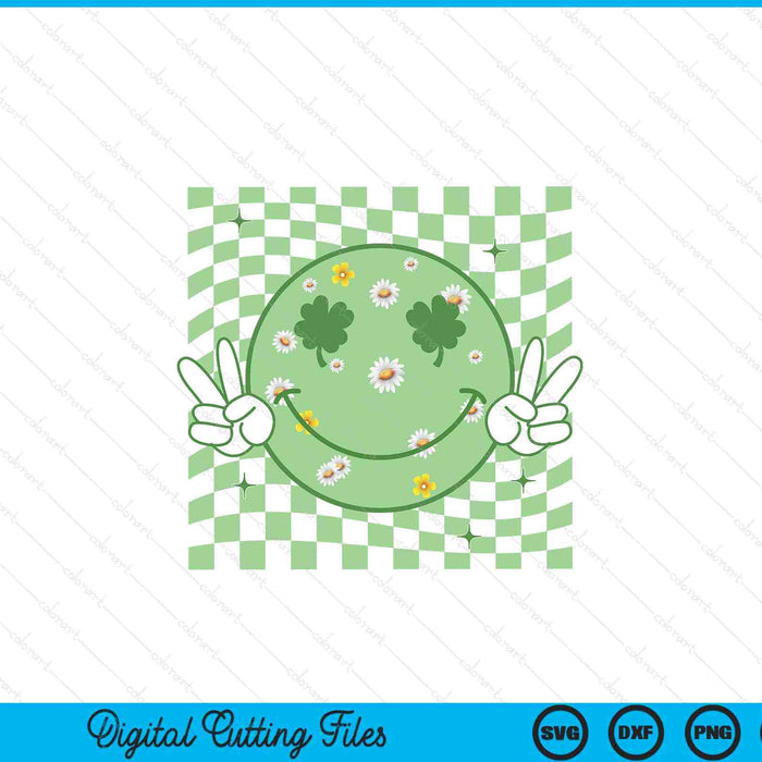 Groovy shamrock smile face St Patricks Day SVG cut file