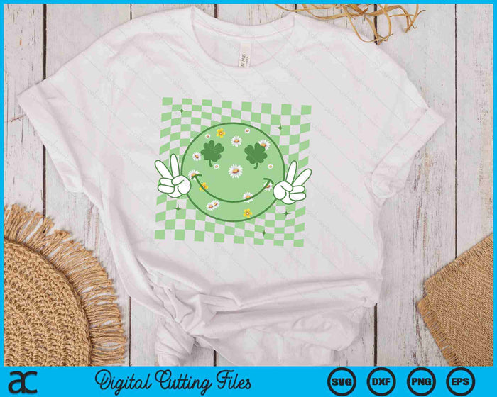 Groovy Shamrock Smile Face St Patricks Day SVG PNG Digital Printable Files