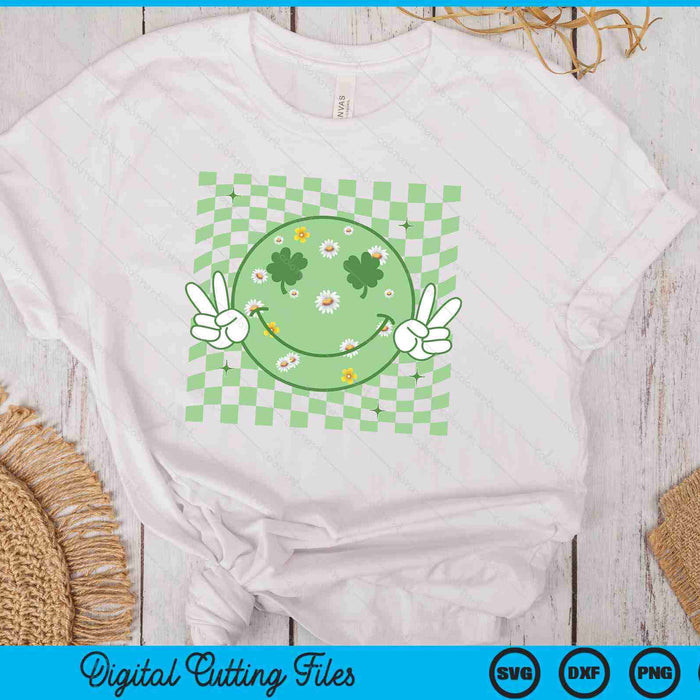 Groovy Shamrock Smile Face St Patricks Day SVG PNG Digital Printable Files