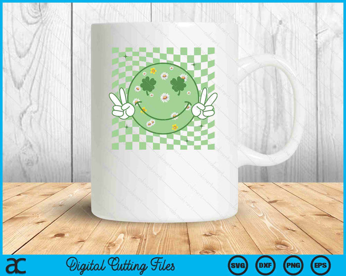 Groovy Shamrock Smile Face St Patricks Day SVG PNG Digital Printable Files