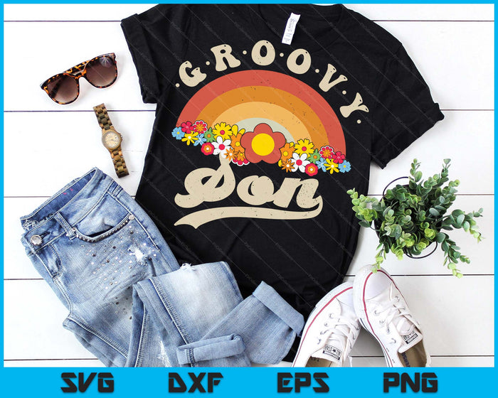 Groovy Son Retro Rainbow Colorful Flowers SVG PNG Digital Printable Files