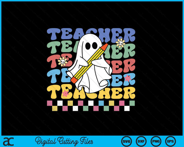 Groovy Teacher Halloween Retro For Women Halloween Teacher SVG PNG Digital Cutting Files