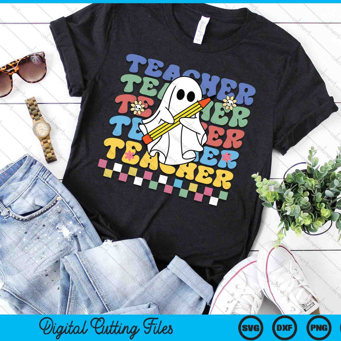 Groovy Teacher Halloween Retro For Women Halloween Teacher SVG PNG Digital Cutting Files