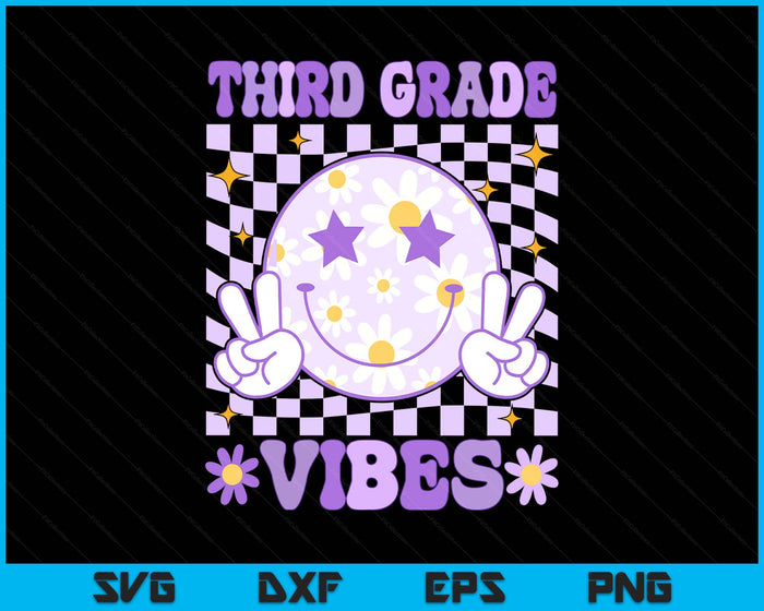 Groovy Third Grade Vibes Back To School 3rd Grade Teacher SVG PNG Digital Printable Files