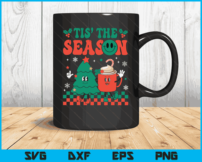 Groovy Tis The Season Christmas Hippie Hot Cocoa Pine Tree SVG PNG Digital Cutting Files