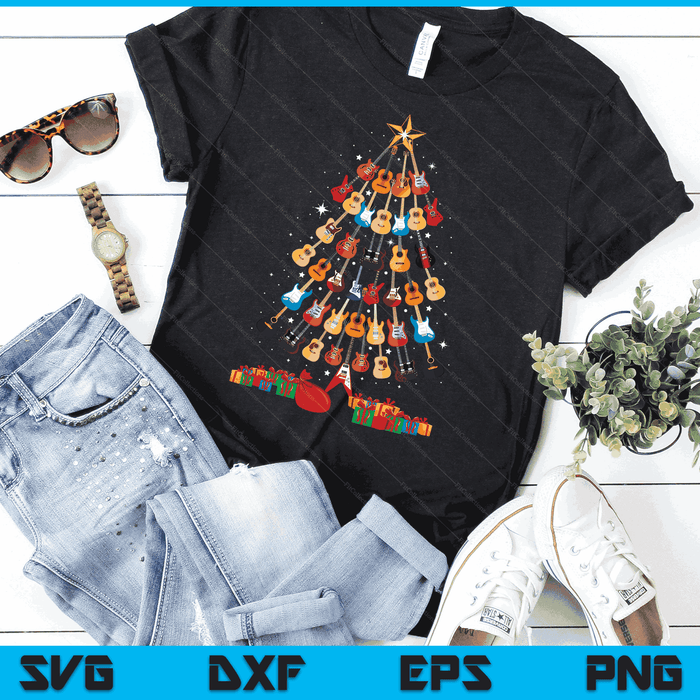 Gitaar kerstboom shirt grappige gitarist Merry Xmas Gift SVG PNG digitale snijbestanden
