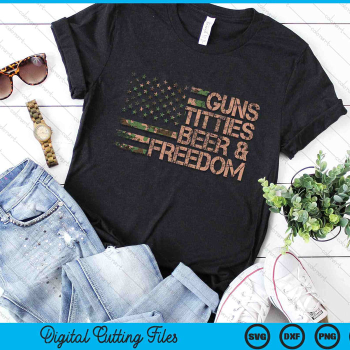 Guns Titties Beer & Freedom Funny Drinking USA Flag SVG PNG Digital Cutting Files