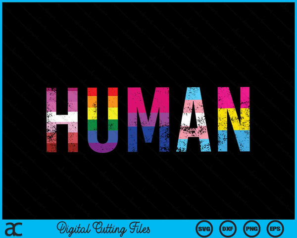 HUMANO Bandera LGBT Mes del Orgullo Gay Transgénero Arco Iris Lesbiana SVG PNG Archivos de Corte Digital
