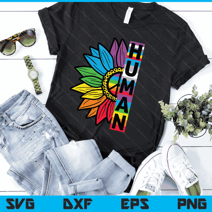 HUMAN Sunflower LGBT Flag Gay Pride Month LGBTQ SVG PNG Digital Cutting Files