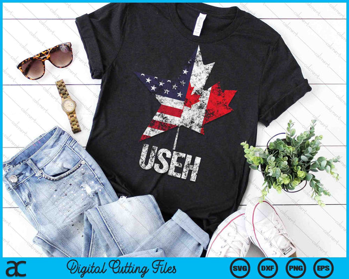 Half Canadian American USEH Canada USA Flag SVG PNG Digital Cutting Files