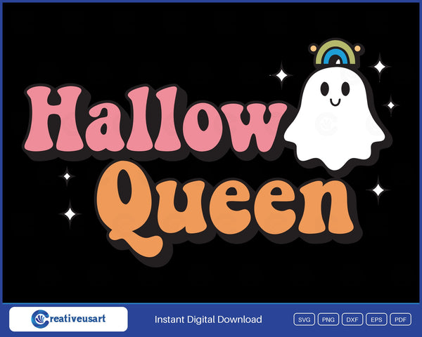 Hallow Queen ghost Halloween SVG design on black background