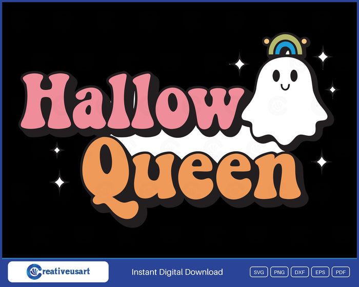 Hallow Queen ghost Halloween SVG design on black background