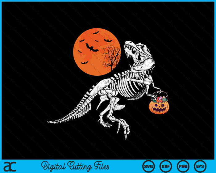 Halloween dinosaurio esqueleto T rex aterrador calabaza luna SVG PNG archivos de corte digital