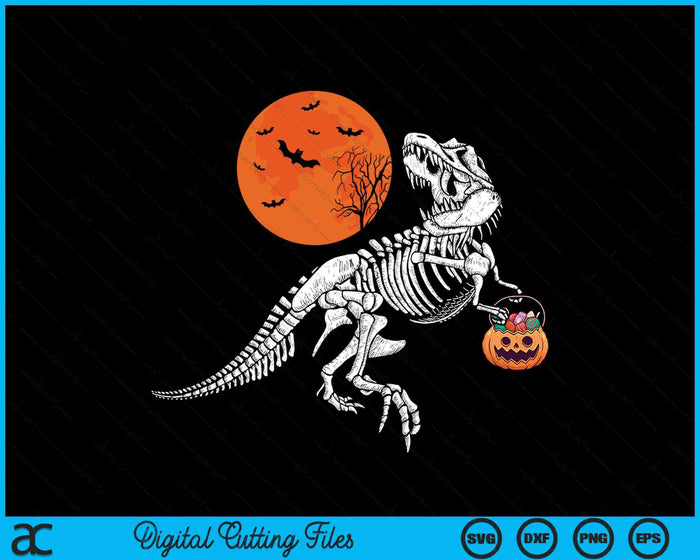 Halloween dinosaurus skelet T rex enge pompoen maan SVG PNG digitale snijbestanden