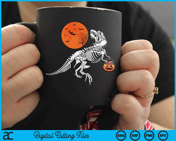 Halloween Dinosaur Skeleton T rex Scary Pumpkin Moon SVG PNG Digital Cutting Files