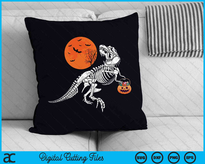 Halloween Dinosaur Skeleton T rex Scary Pumpkin Moon SVG PNG Digital Cutting Files