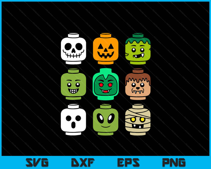 Halloween Building Brick Head Pumpkin Ghost Zombie SVG PNG Digital Printable Files