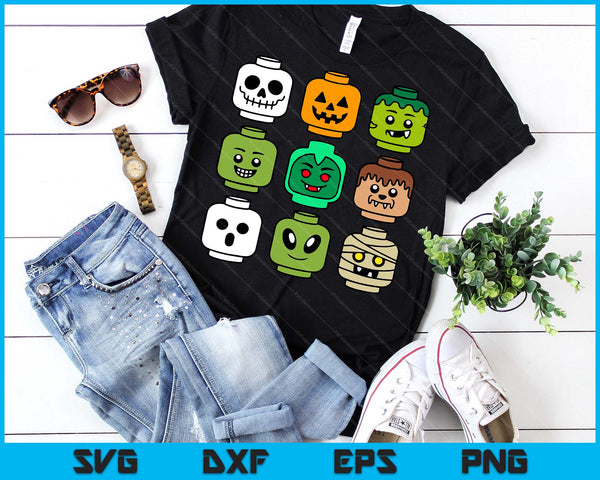 Halloween Building Brick Head Pumpkin Ghost Zombie SVG PNG Digital Printable Files