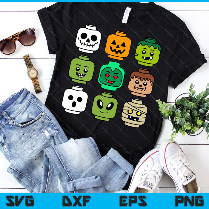Halloween Building Brick Head Pumpkin Ghost Zombie SVG PNG Digital Printable Files