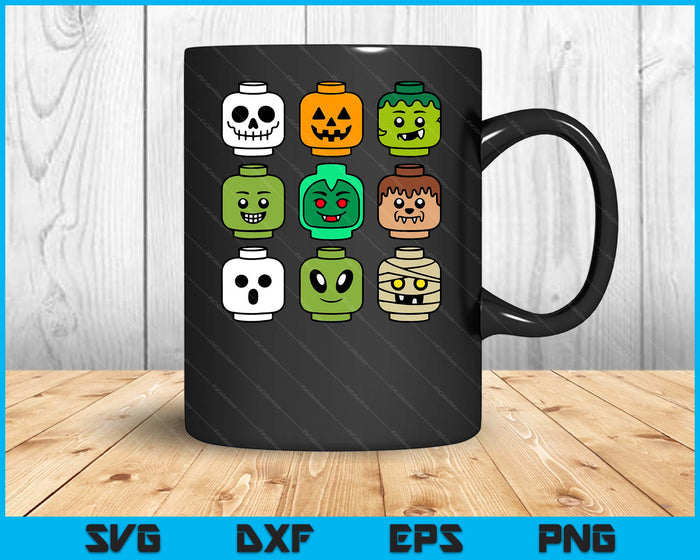 Halloween Building Brick Head Pumpkin Ghost Zombie SVG PNG Digital Printable Files