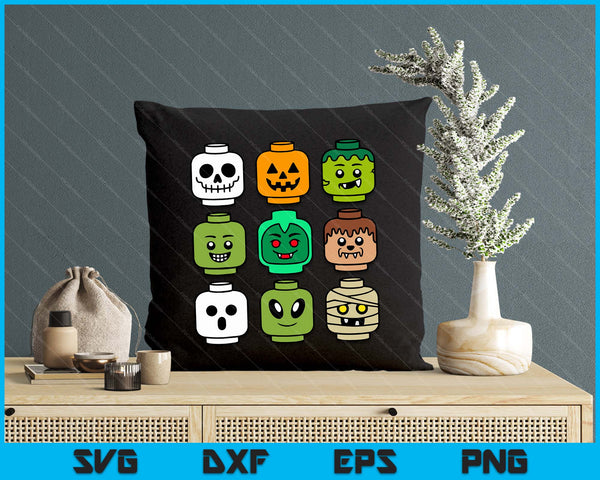 Halloween Building Brick Head Pumpkin Ghost Zombie SVG PNG Digital Printable Files