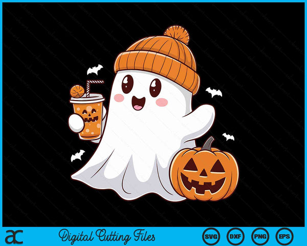 Halloween Costume Ghost Drinking Pumpkin SVG PNG Digital Cutting Files