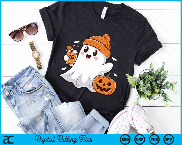 Halloween Costume Ghost Drinking Pumpkin SVG PNG Digital Cutting Files