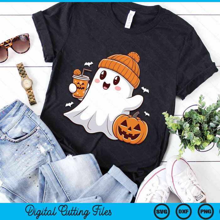 Halloween Costume Ghost Drinking Pumpkin SVG PNG Digital Cutting Files