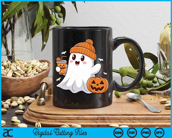 Halloween Costume Ghost Drinking Pumpkin SVG PNG Digital Cutting Files