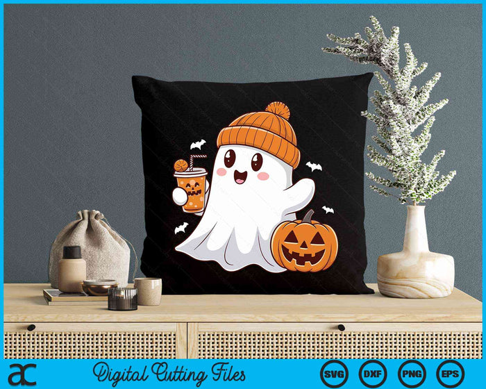 Halloween Costume Ghost Drinking Pumpkin SVG PNG Digital Cutting Files