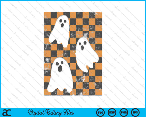 Halloween Ghosts Spooky Season Checker Board Distressed SVG PNG Digital Cutting Files