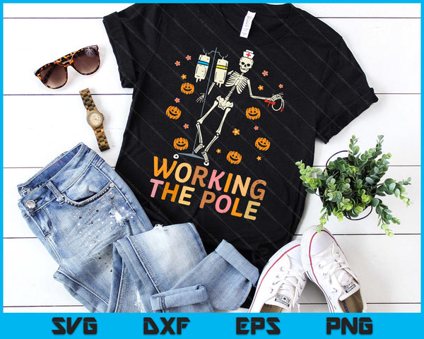 Halloween Nurse Working The Pole Skeleton Scrub SVG PNG Digital Printable Files