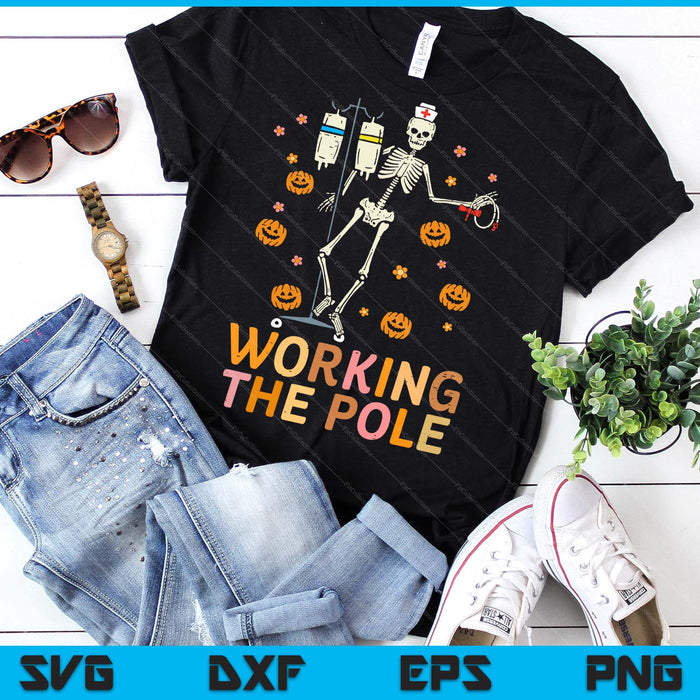 Halloween Nurse Working The Pole Skeleton Scrub SVG PNG Digital Printable Files
